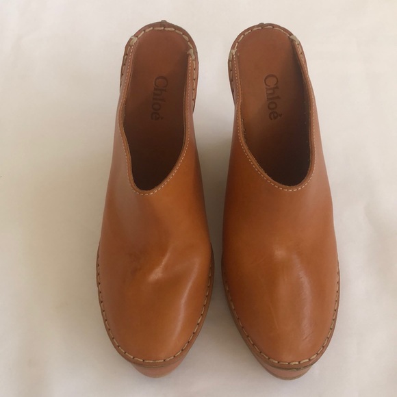 Chloe Shoes - Chloe Leather Wedge Mules 37.5